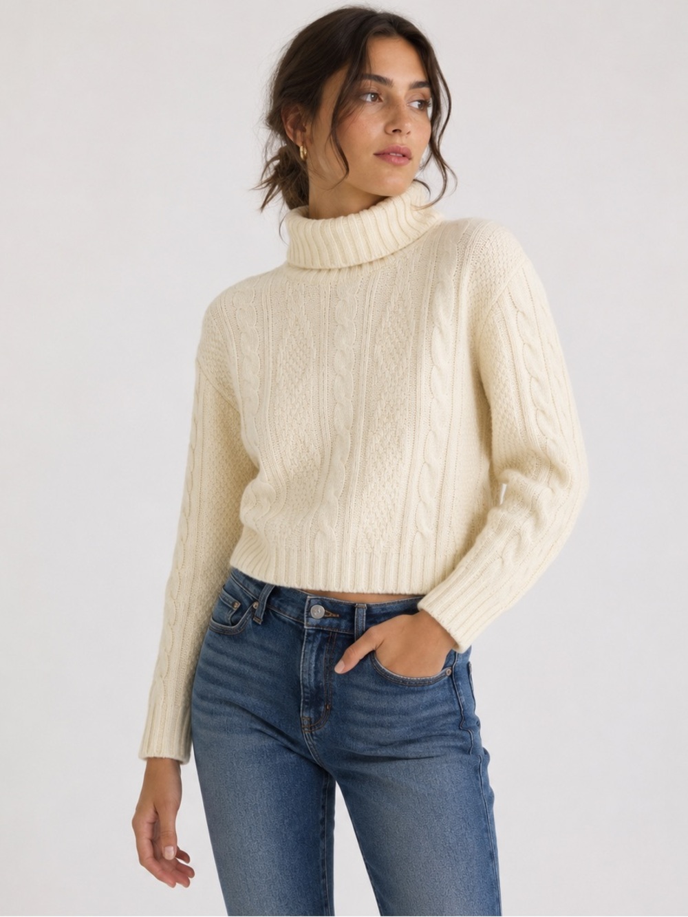 Vintage 70s Ivory Fisherman Turtleneck Sweater - Orlon